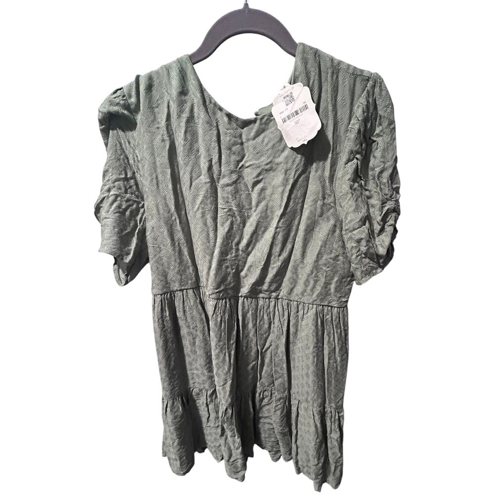 Altar'd State Frankie Sage Textured Babydoll Mini Dress Puff Sleeve - Picture 1 of 10